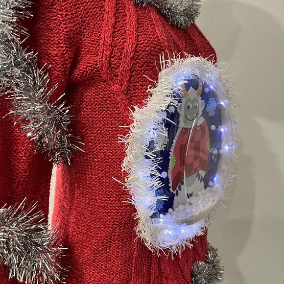 Yeti Abominable snowman snow 3D Tacky ugly woman Christmas sweater SM lights up! - Picture 7 of 10